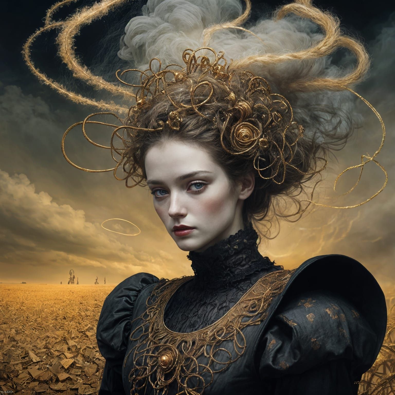 Surreal Dancer in Copper Coil Vortex