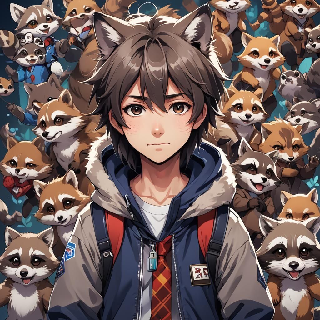 Raccoon VTuber Model in Anime Style