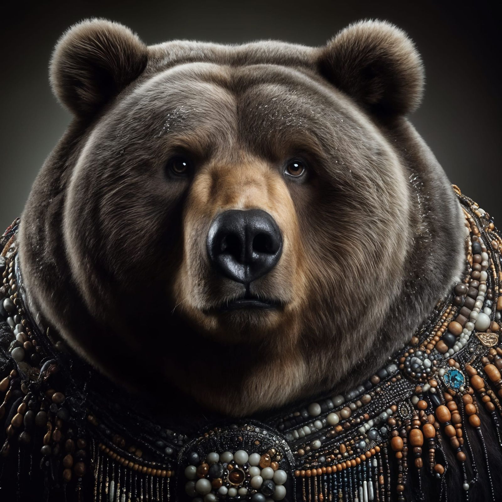 Beaded Kodiak Bear Exudes Sarcastic Sophistication in Portra...