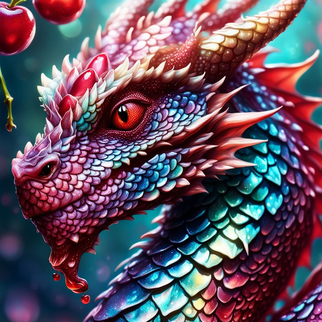 Dragon and Cherry Fusion in a Whimsical Illustration