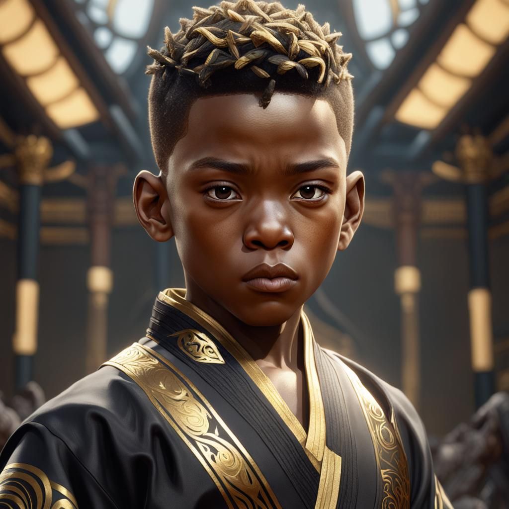 Boy in Black and Gold Martial Arts Attire