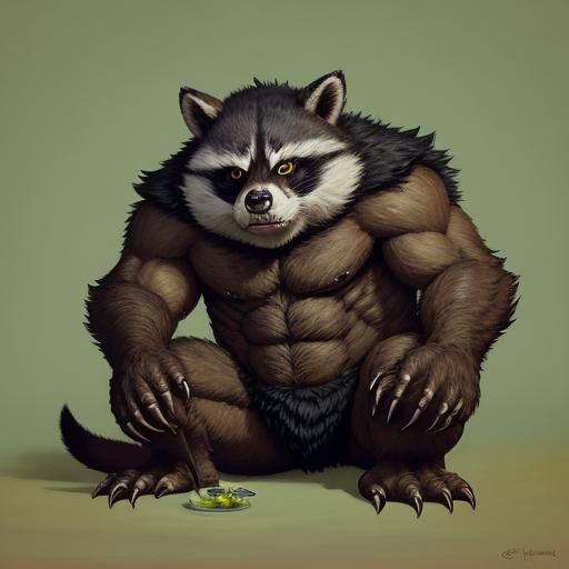 This medium-sized bugbear has a stocky raccoon-like body covered in cream fur with a curly texture.  It has a short tail...