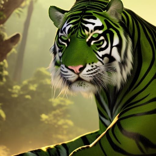 Photorealistic Green Tiger Fantasy Concept Art
