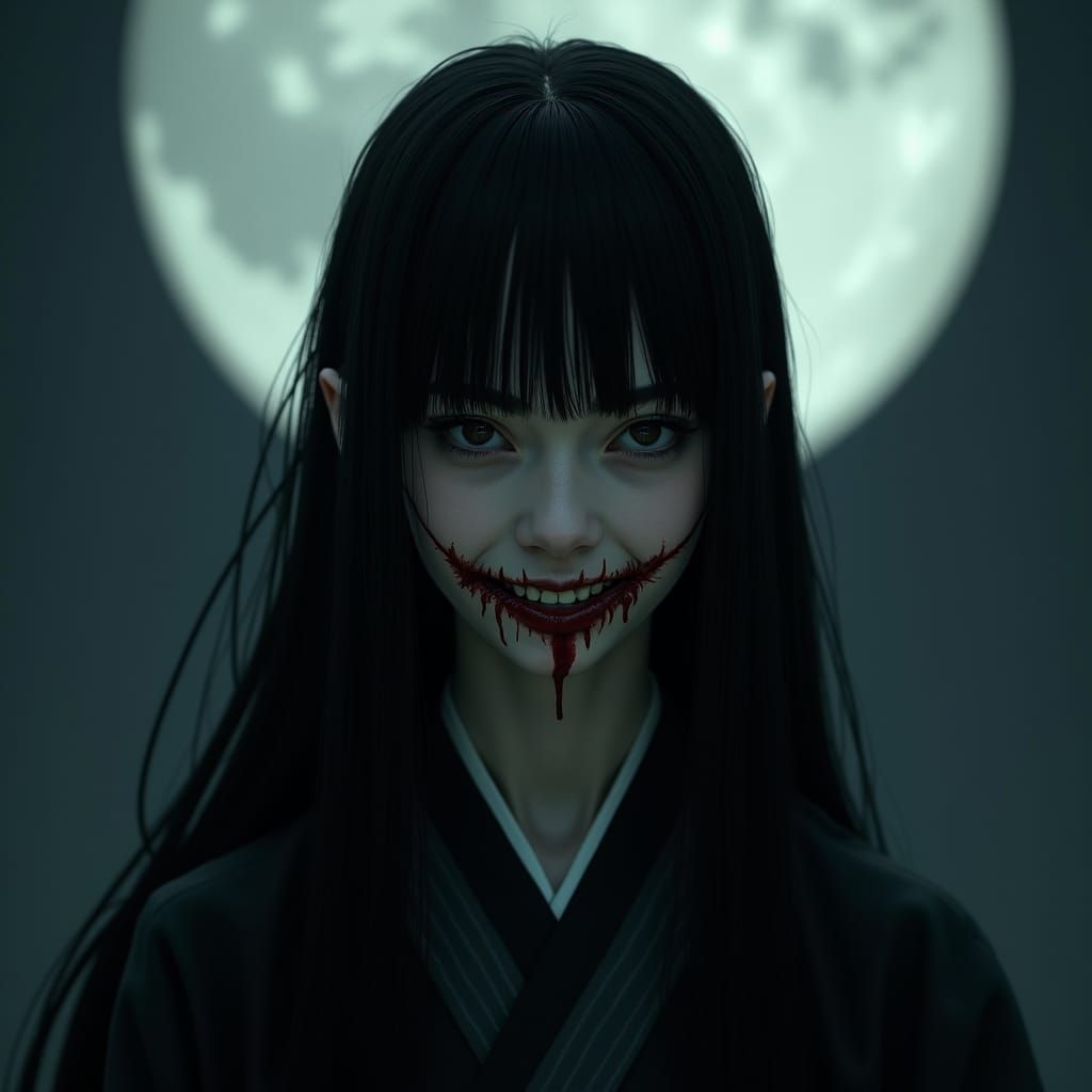 Kimono Woman with Scar, Gritty Fantasy Portrait
