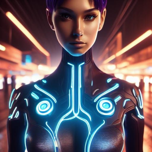 Anime art style female brunette mid-length hair wearing blac...