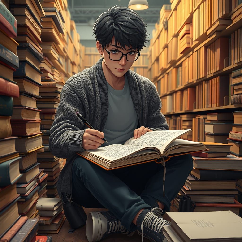 Serene Young Student in Anime Art Style