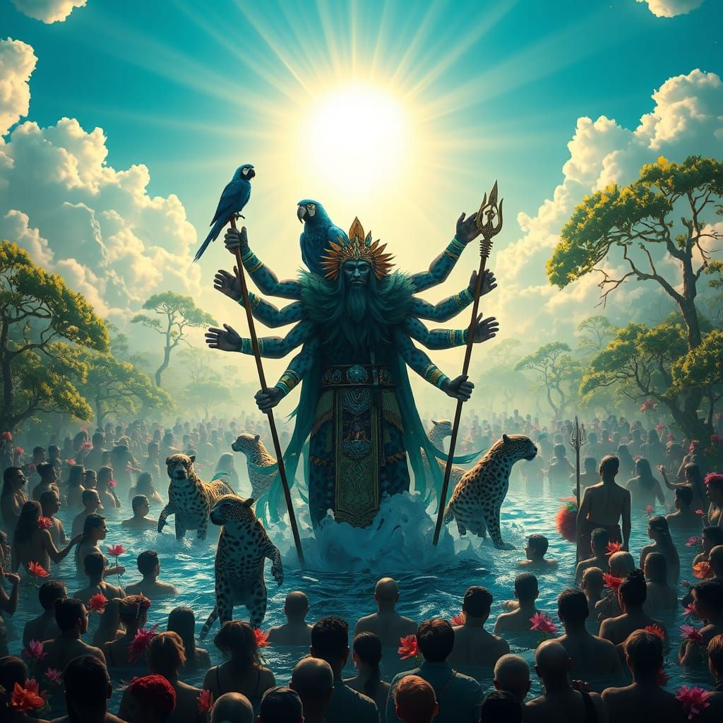 Leopard Shaman in Flooded City, Visionary Art