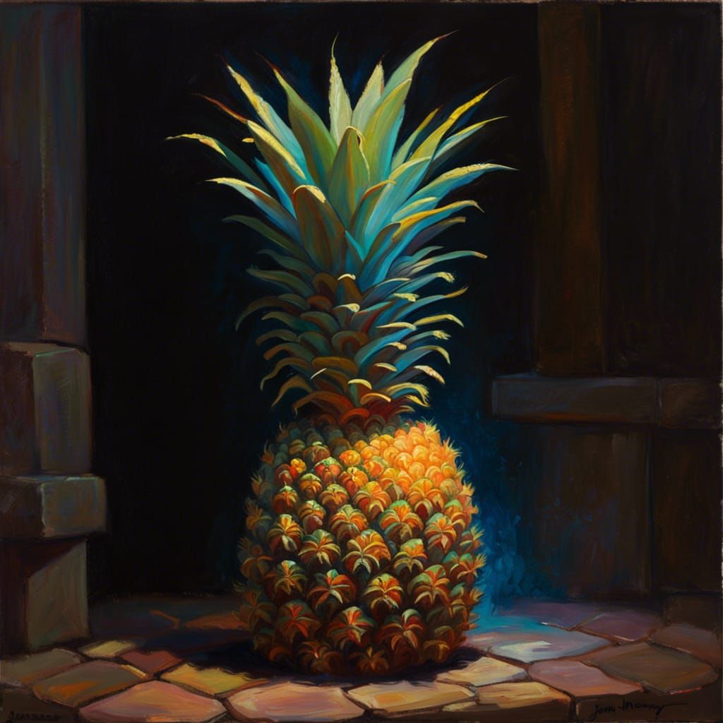 Mystical Glowing Pineapple, Oil Painting