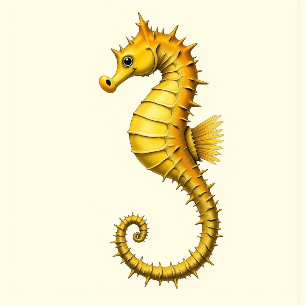 Pot-Bellied Seahorse in Watercolor Nature Book Style