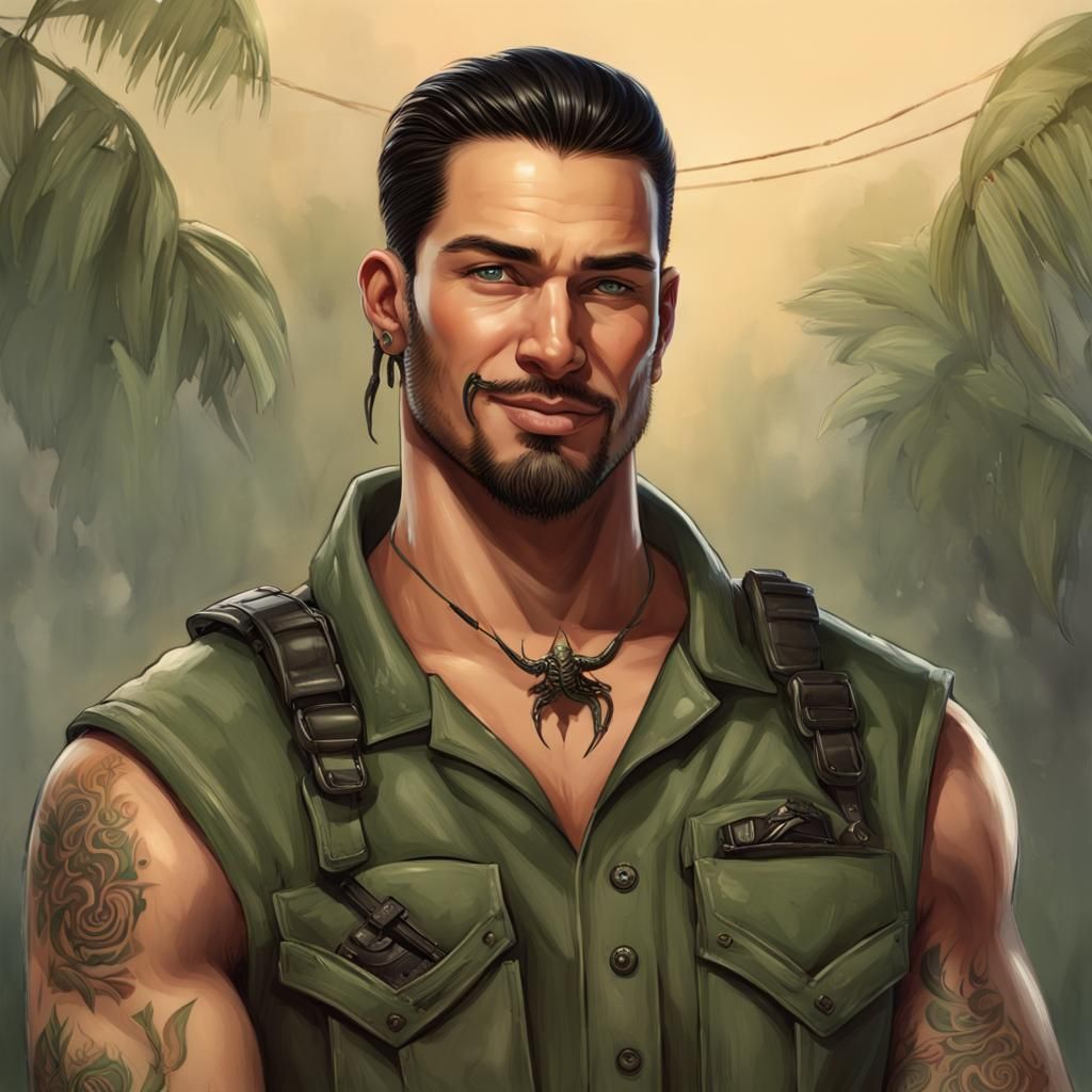 Attractive Cajun Man in Army Clothes: Hyperrealistic Portrai...