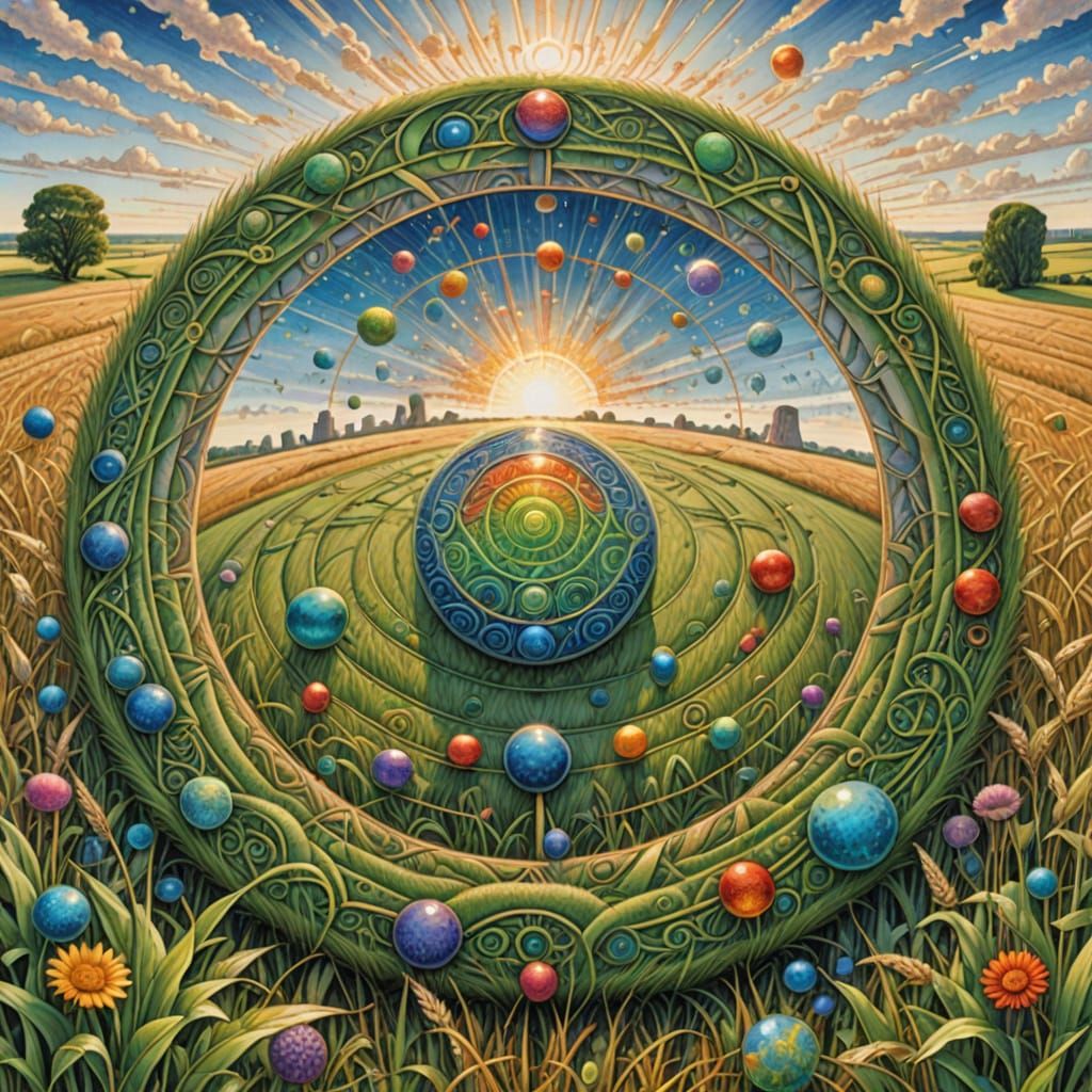 Crop Circles in Grain Field: Pencil Sketch