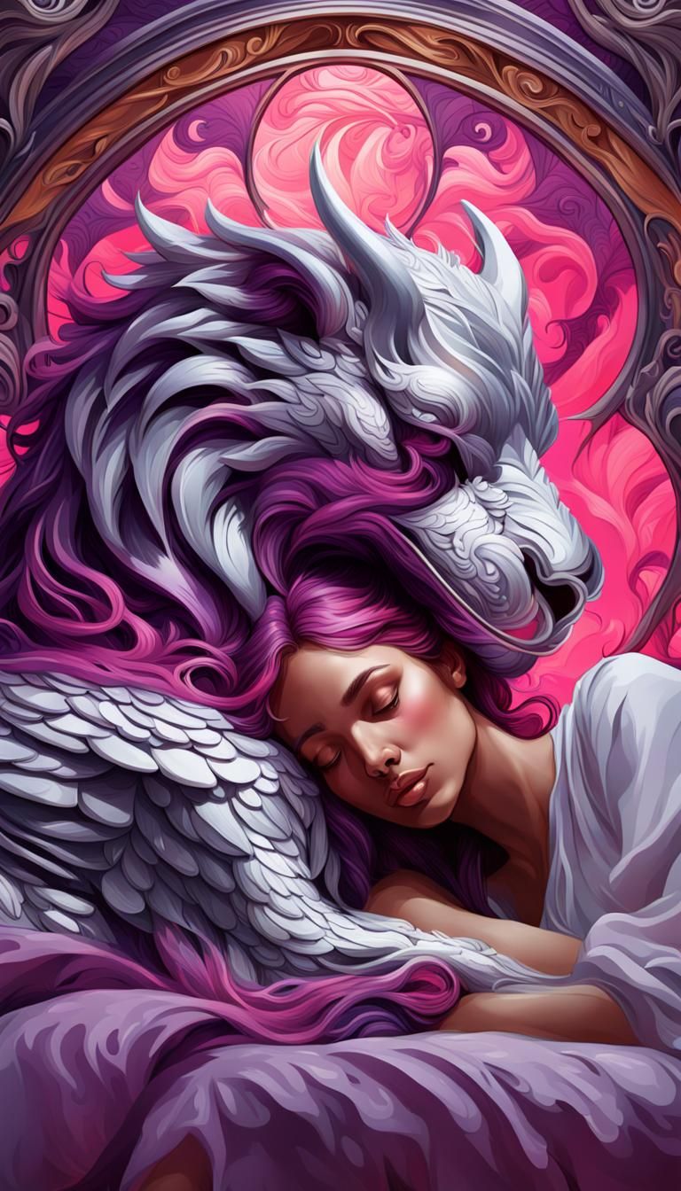 Girl and Griffin in Art Nouveau Style