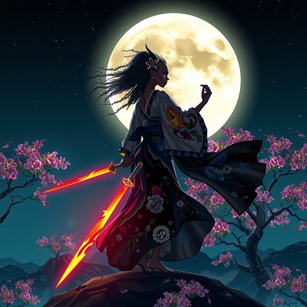 Afro Goddess Under Moonlight in Ethereal Surrealism