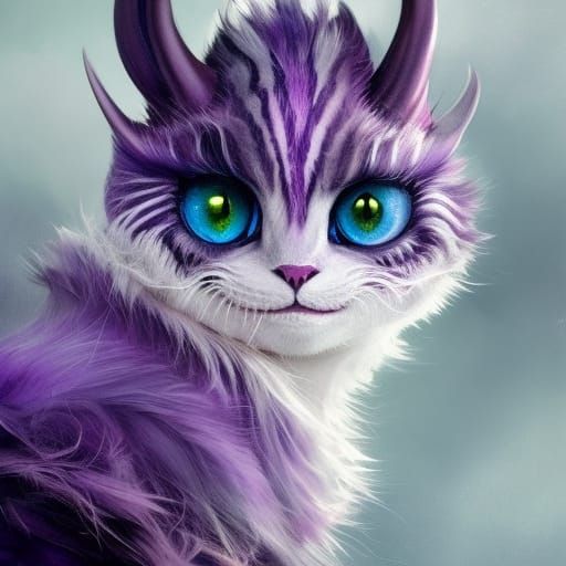 Purple Cheshire Cat Portrait in Wonderland