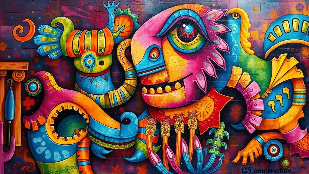 Colorful Mexican Landscape Painting