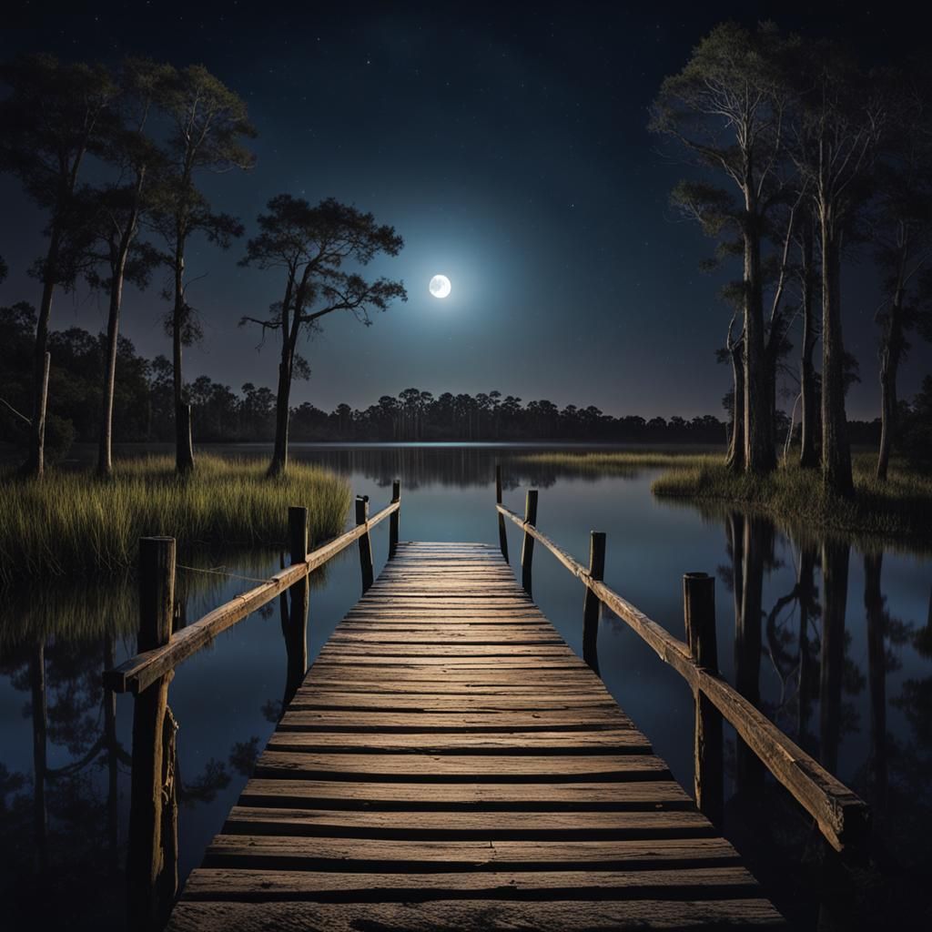 Moonlit Bayou Night Scene