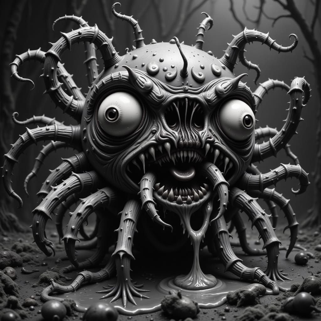 Monstrous Snail-Spider Hybrid in Surreal Horrorcore Swamp