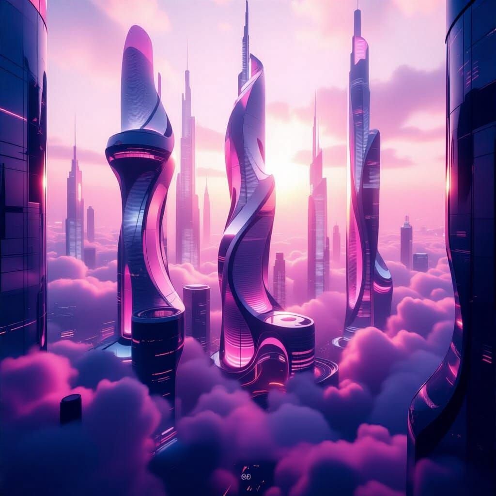 Hyperadvanced Futuristic Skyscrapers in Ethereal Pink Glow