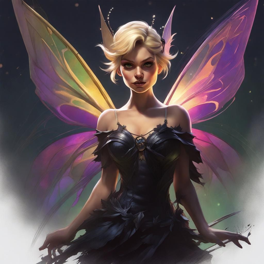 Dark Romantic Gothic Fairy Portrait in Art Nouveau Style