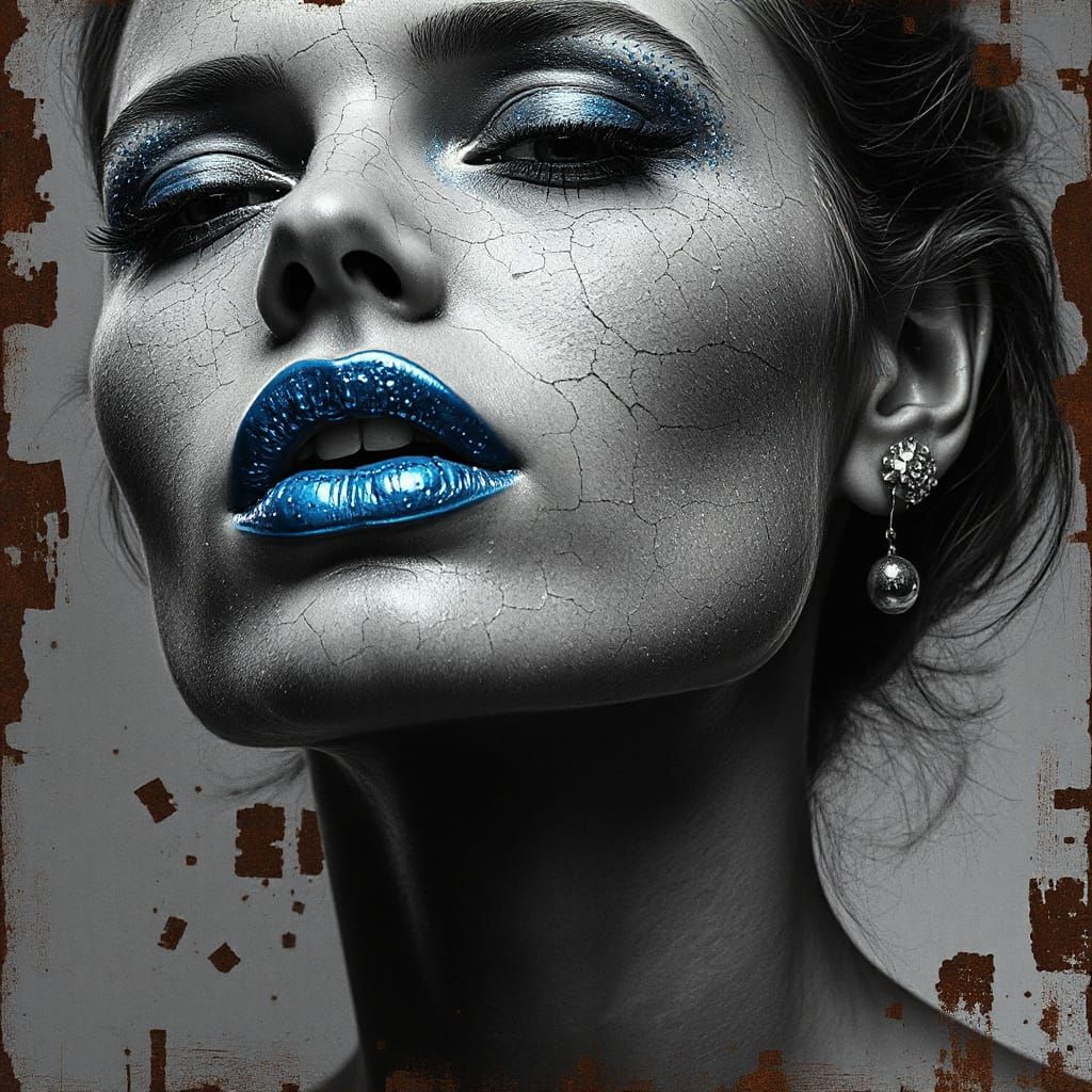 Electric Blue Lips in Pointillism Style