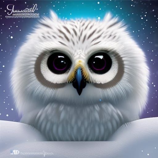 Ethereal Baby Snowy Owl in Moonlit Forest