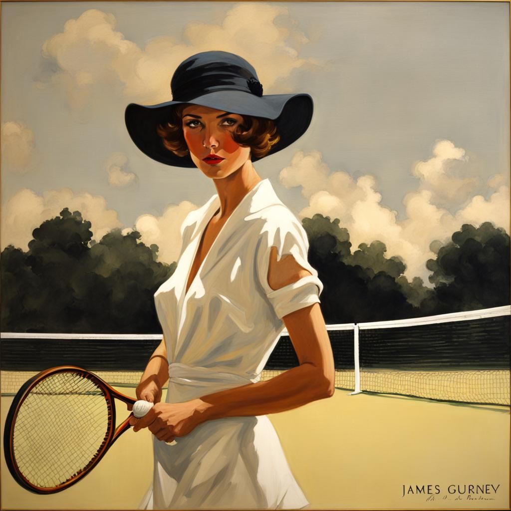 1920s Tennis Club Fashion Illustration in Oil Paint