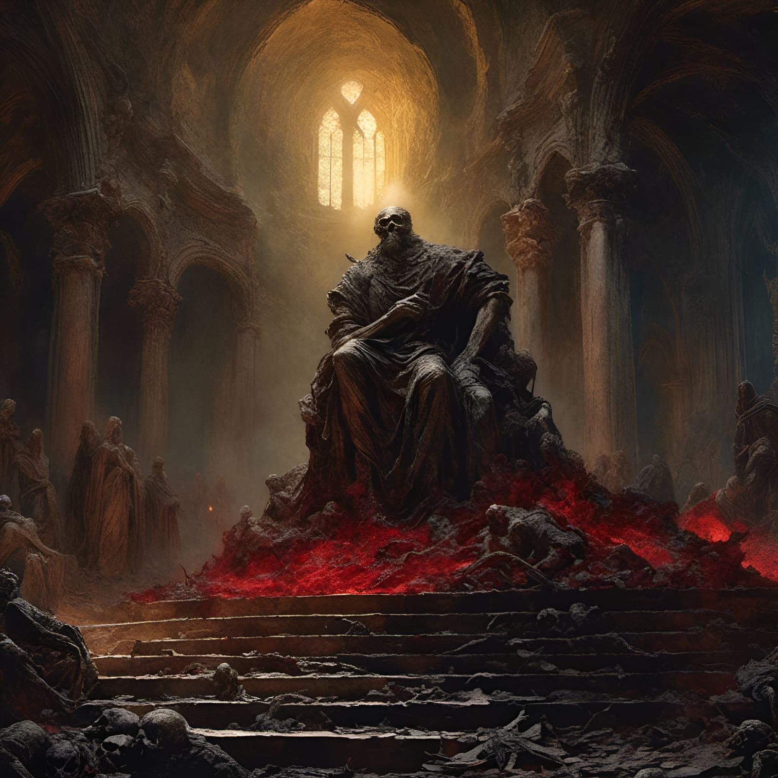 Ruined Cathedral Purgatory in Gustave Doré Style