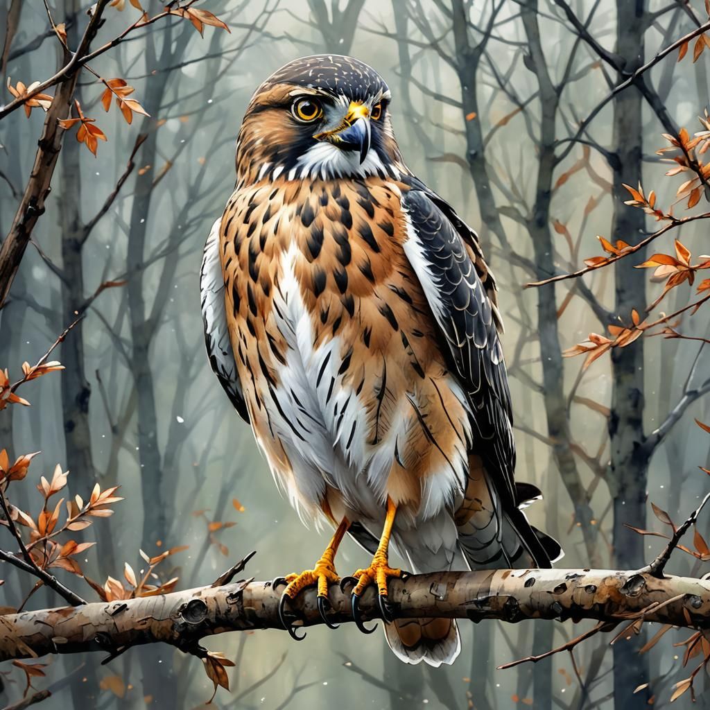 Northern Harrier on Branch: Watercolor Illustration