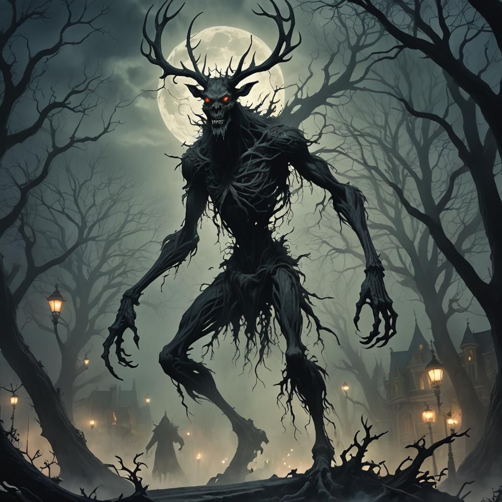Eerie Wendigo Haunts Disneyland in Dark Fantasy Art