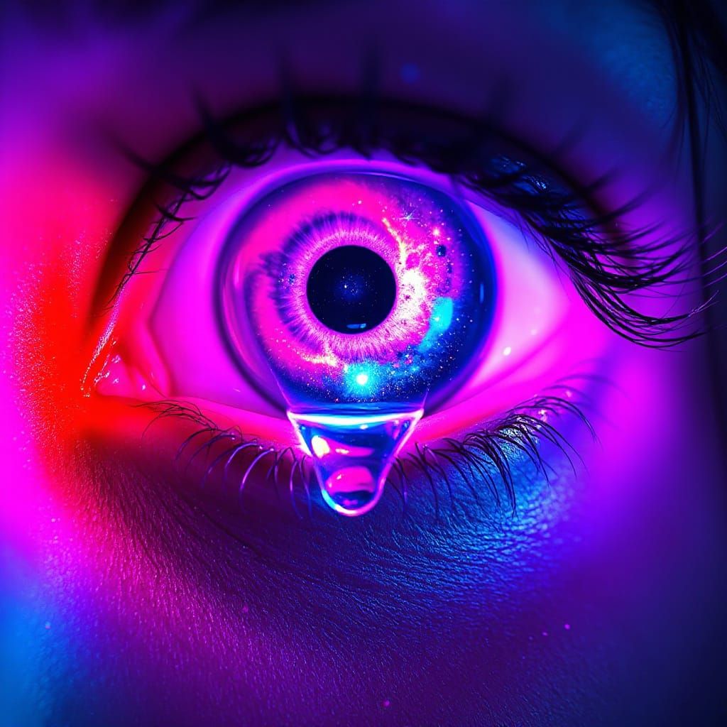 Galactic Tears in Hyper-Realistic Cyberpunk Style