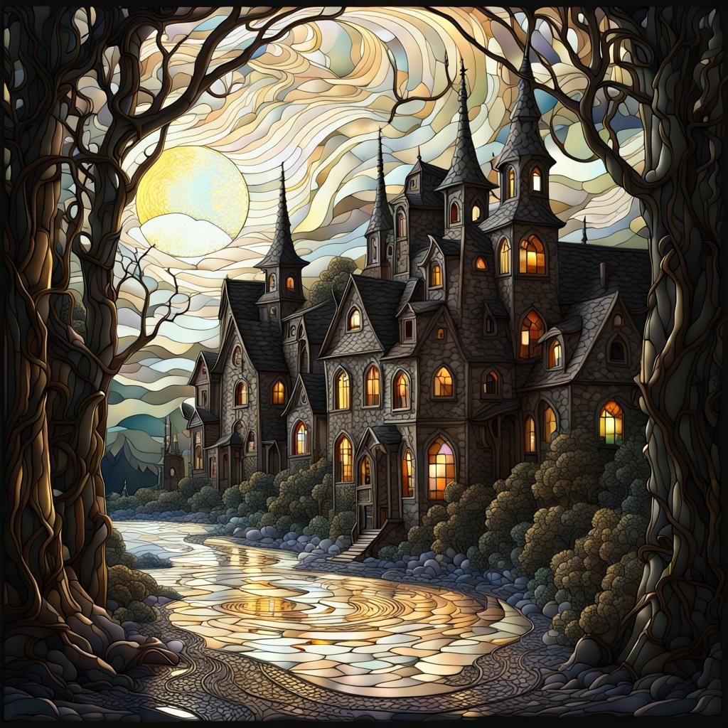 Creepy Small Town in Tiffany Stained Glass