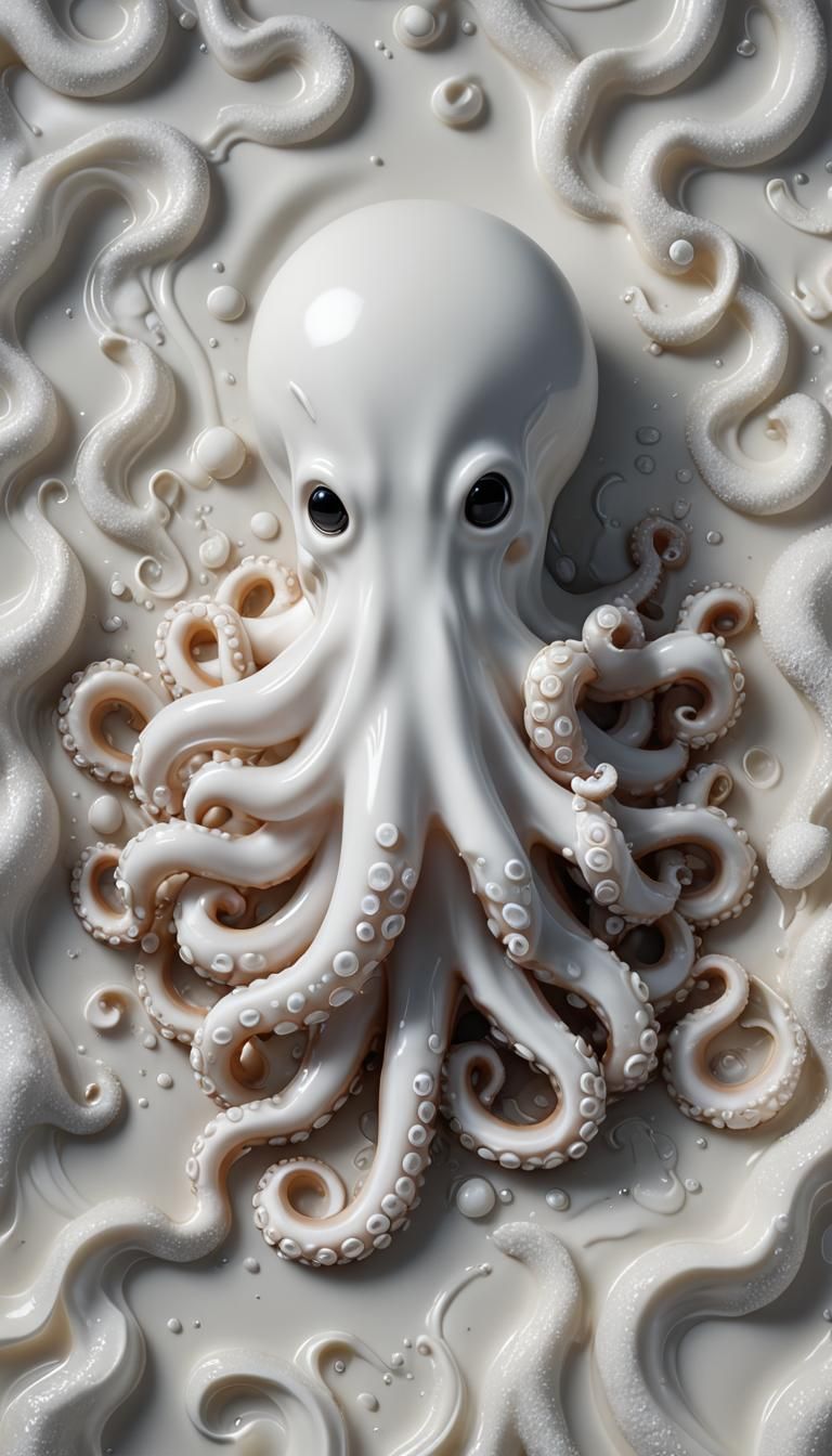 Adorable White Octopus on Milk Cloth, 8K
