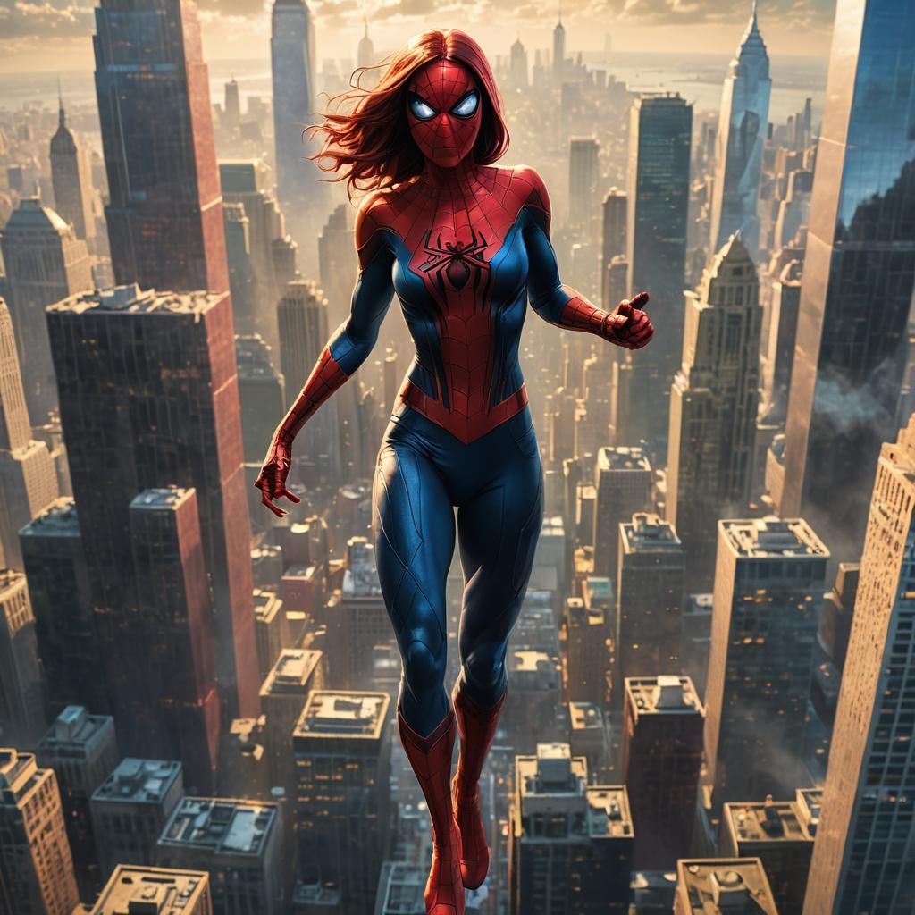 Spider-Girl Battles Villain in Atmospheric Digital Painting