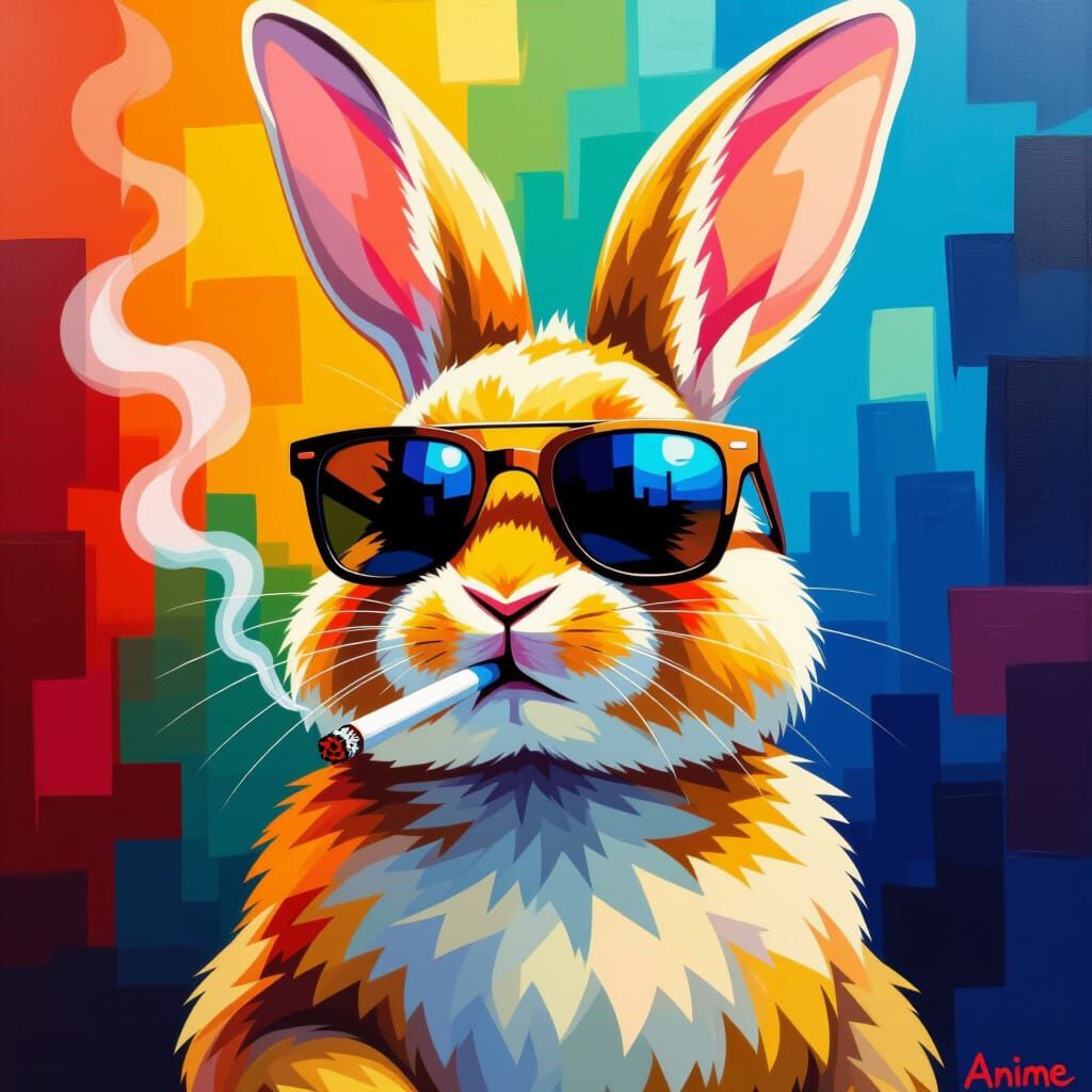 Anime Style Bunny Smoking with Sunglasses