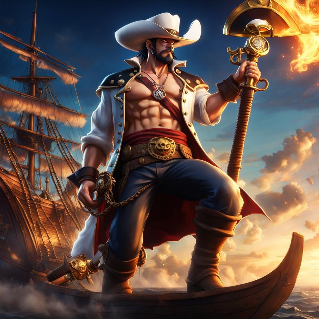 Cowboy Whitebeard Soaring Over Pirate Ship