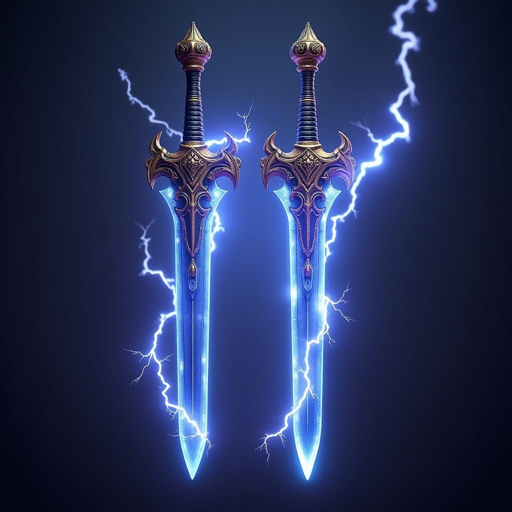 Twin Daggers of Blue Electricity in Dark Fantasy Art