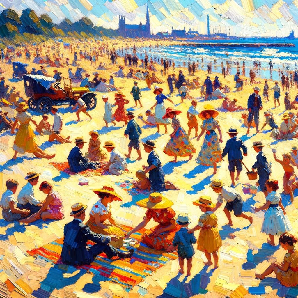 Sunny Beach Scene in Encaustic Style