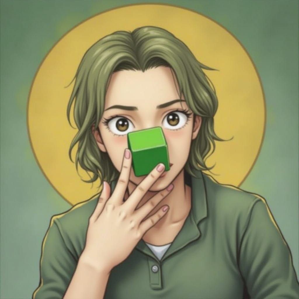 Green Cube Before Yellow Circle: Minimalist Digital Art