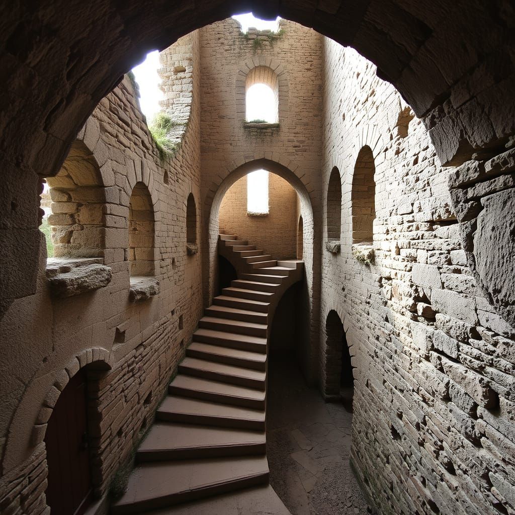 Escher Stairway in Ruined Castle