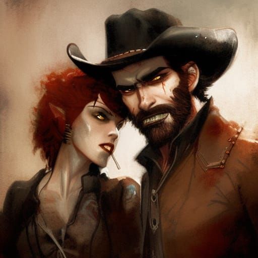 Sinister Cowboy and Vampire Cowgirl in Baroque Style