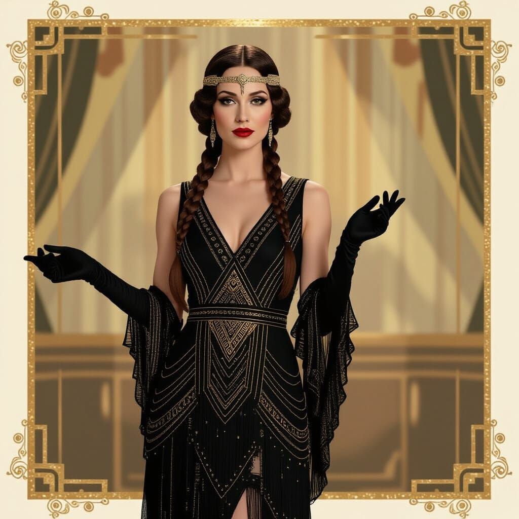 Maleficent as a 1920s Singer in Black and Gold Gown