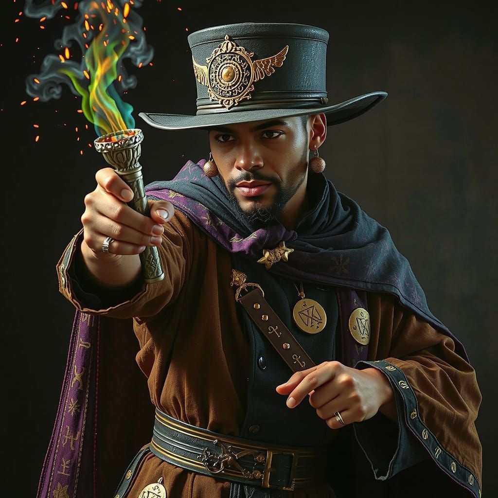 Dark Sorcerer Points Wand Casting Rainbow Sparks