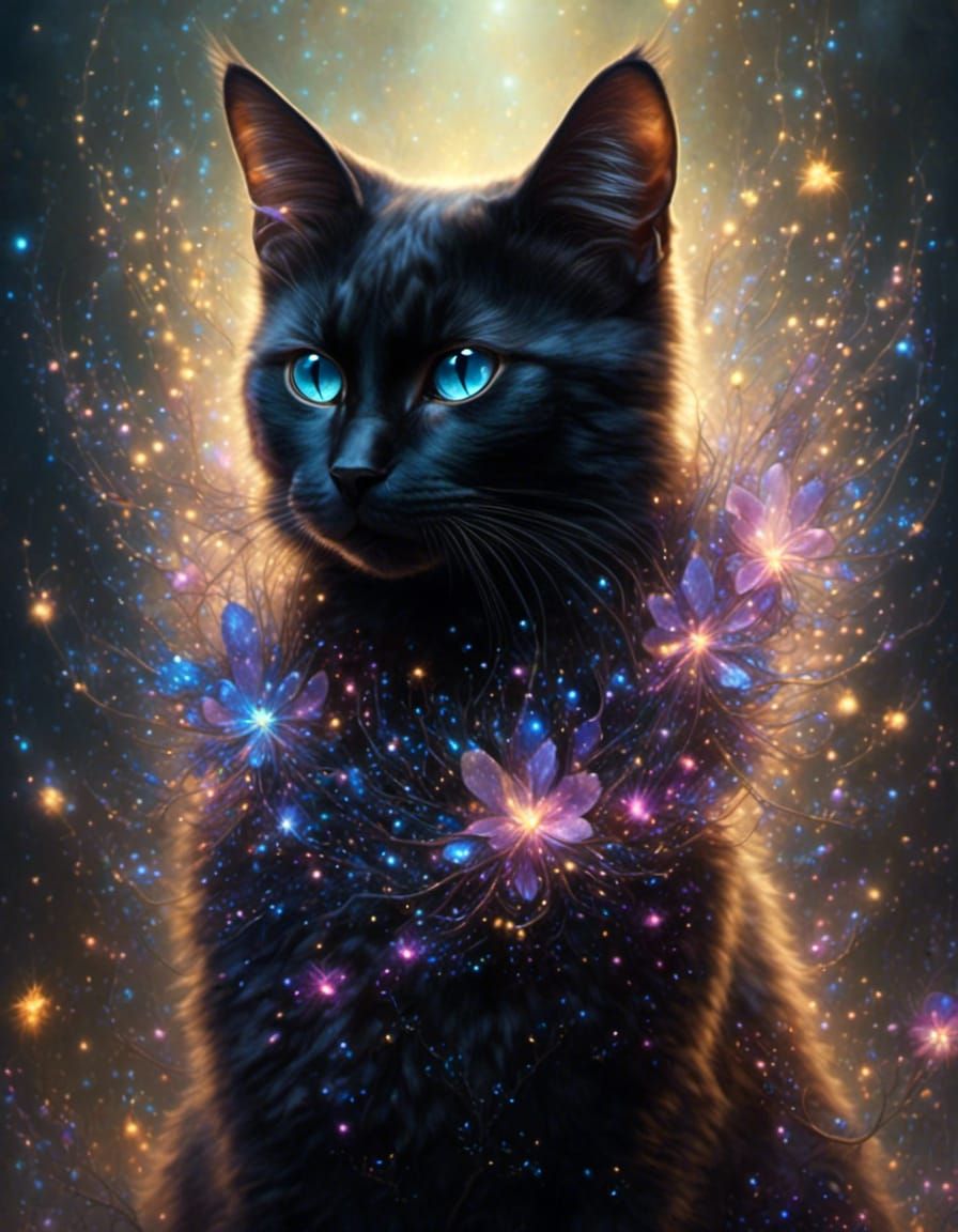 Magical Black Cat Portrait in Photorealistic Style