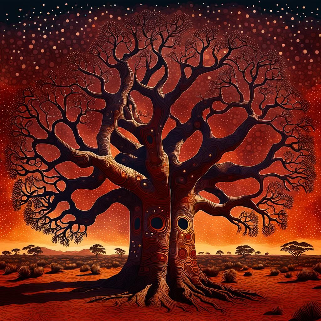 Aboriginal Art: Boab Tree in Outback