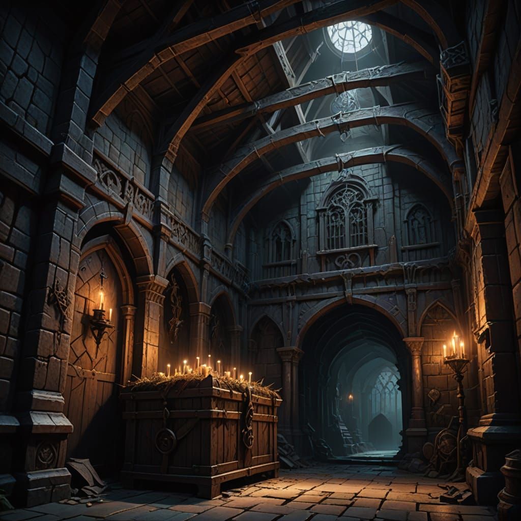 Dark Fantasy Lizard Men Surround Treasure in a Dungeon Chamb...