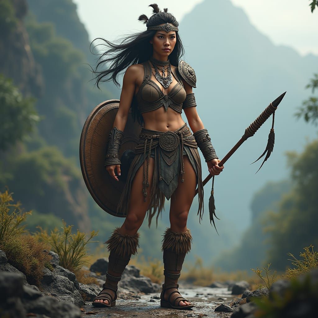 Fierce Amazonian Warrior in Detailed Matte Painting