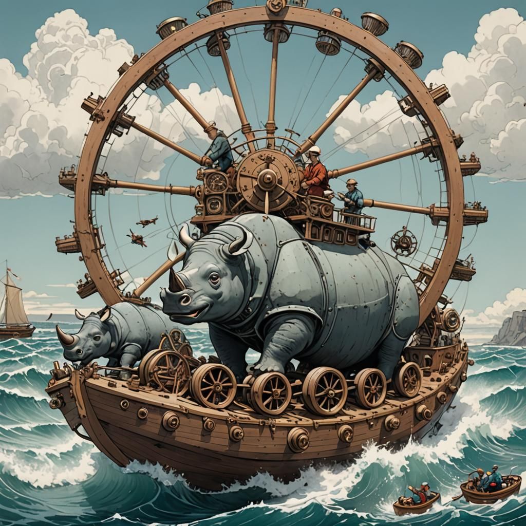 Heath Robinson Boat Powered by Rhinos