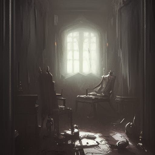 Dark Fantasy Blood Room with Faceless Figure