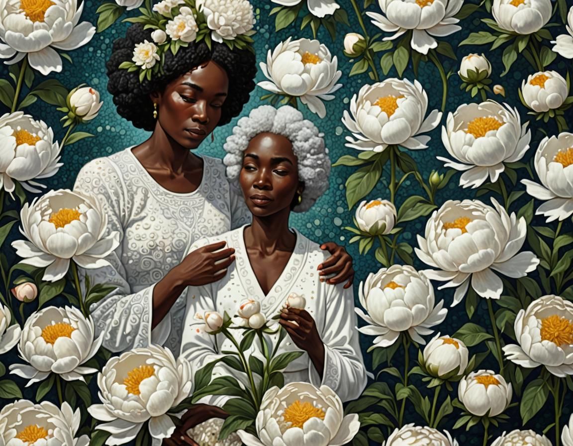 Mother's Day Peonies for Melanin Mother, Pointillism