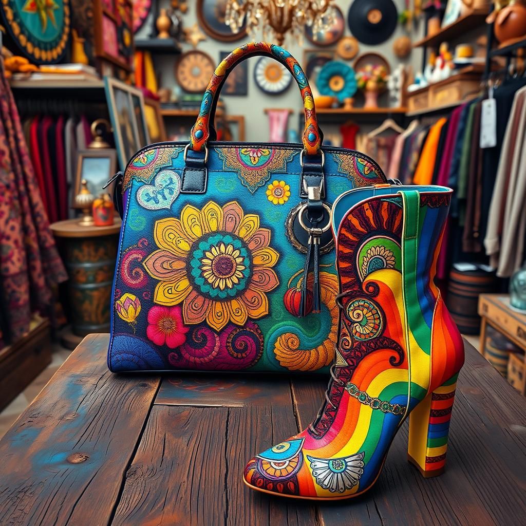 Hippie Handbag and Boots in Surrealist Style